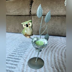 ✨2 for 10$✨ Owl Tea Light Holder with Silver Leaves - Home Decor Accents